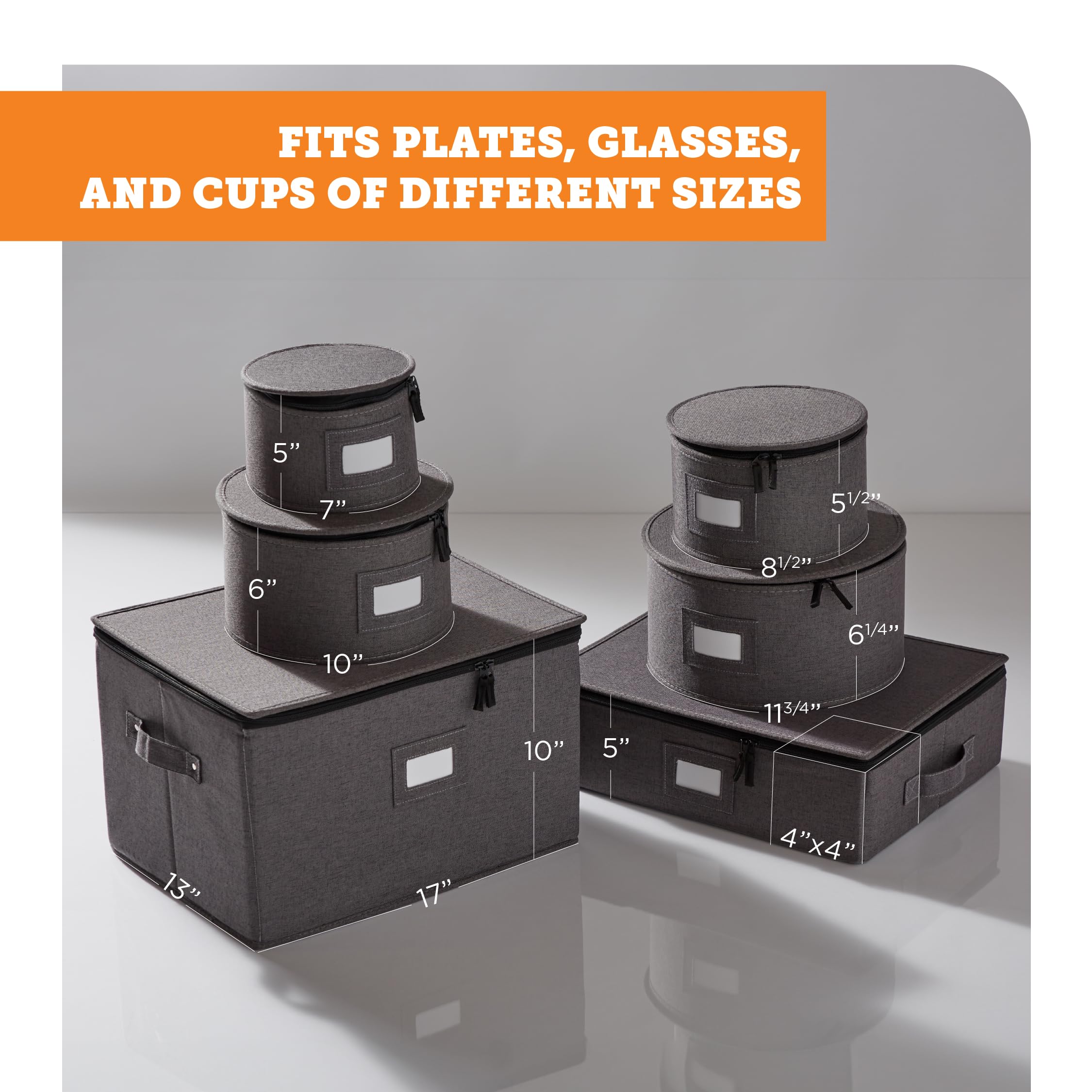 storageLAB Hard Shell Storage Containers with Felt Dividers - 6-Piece Gray Set for Charger Plates, Dishes & Fine China | Perfect for Kitchen Organization, Moving Supplies & Home Storage Solutions