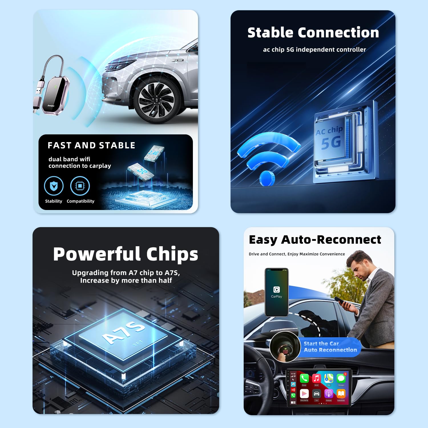 **2025 Upgraded Apple CarPlay Wireless Adapter - Mini Bluetooth Dongle for iPhone, Convert Wired to Wireless CarPlay, Plug & Play, Fast Connection, iOS 10+ Compatible - Perfect for Commuting, Road Trips & Hands-Free Driving**