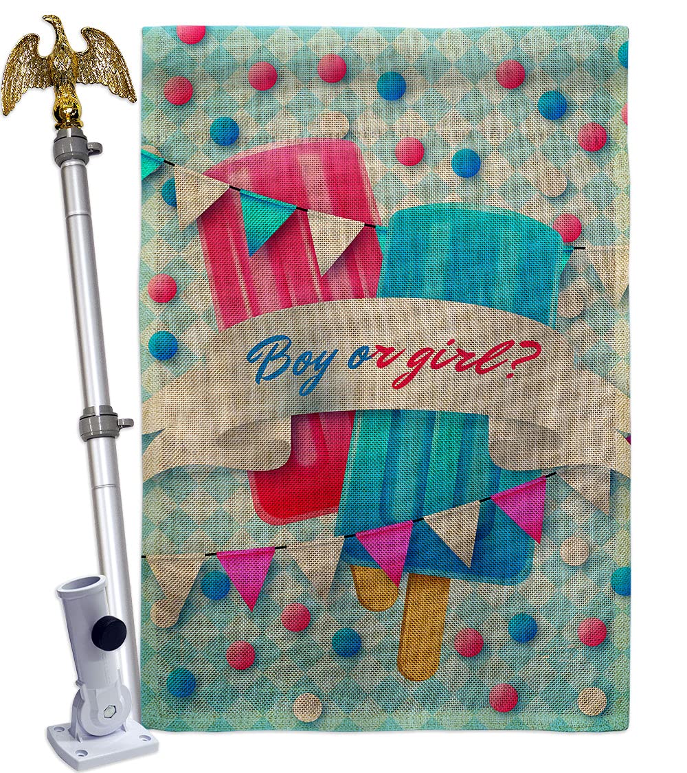 Gender Reveal Burlap House Flag Set - Double-Sided Eagle Design for Baby Shower, Newborn Celebration & Anniversary Party - Perfect for Garden, Yard & Outdoor Decor - Made in USA - Great Gift for Boy or Girl Gender Reveal Events