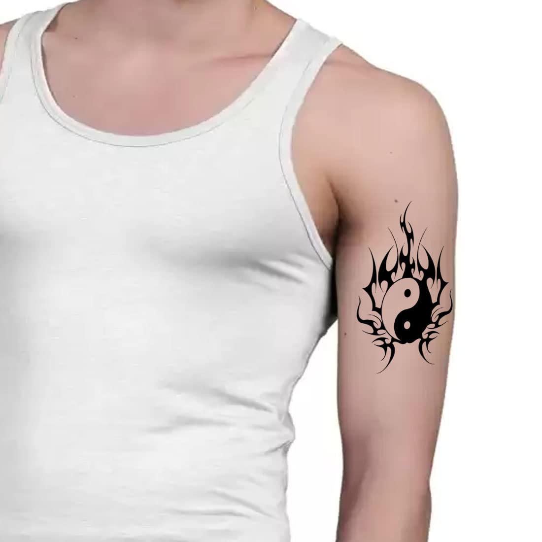 Samurai Fight Symbol Realistic Temporary Tattoo - Waterproof Fake Tattoo Sticker (2x4 inches) for Cosplay, Halloween Costume & Japanese Theme Parties