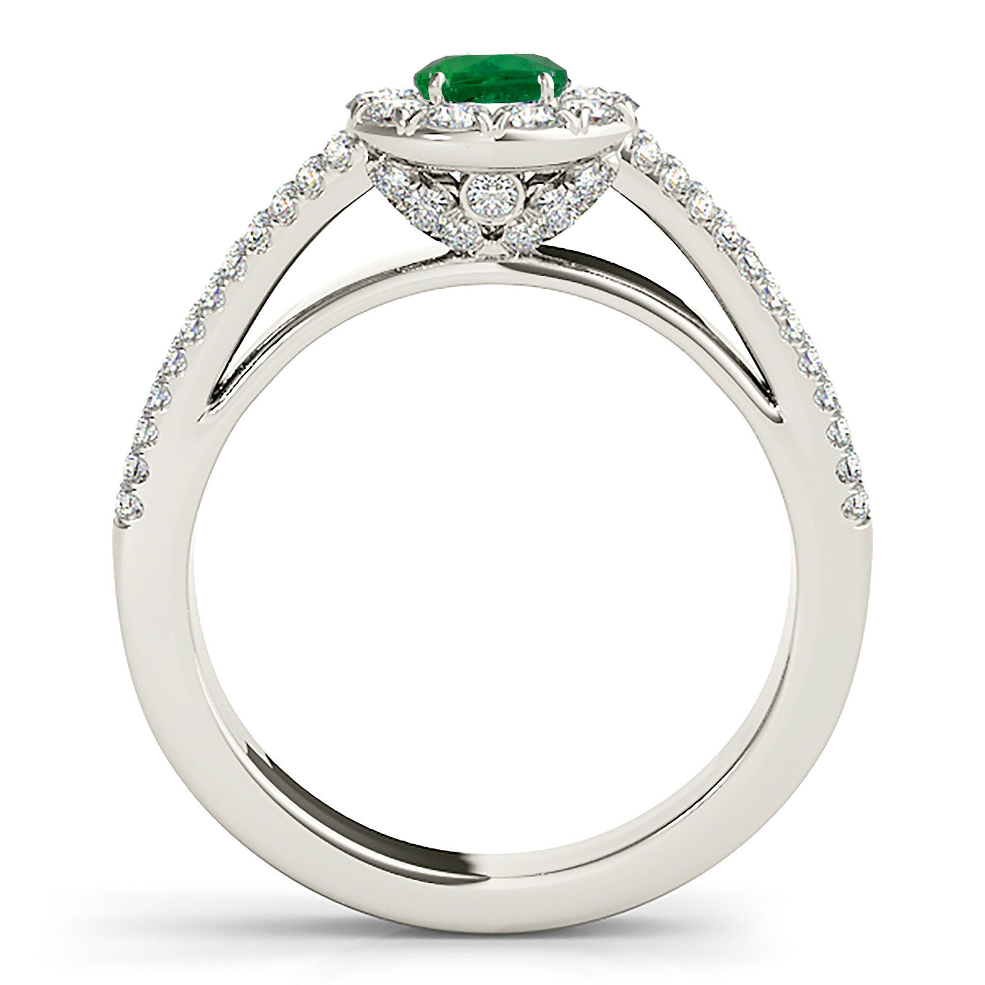 0.85 Carat Genuine Emerald Halo Ring with Split Shank - Elegant Engagement, Wedding, or Anniversary Jewelry Gift for Women