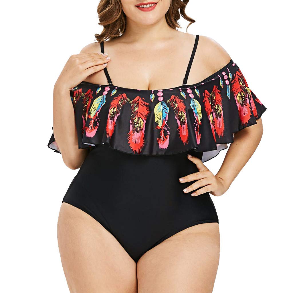 Sexy One Piece Swimsuits for Women - Padded Plus Size Swimsuit with Feather Design | Perfect for Beach, Pool, and Summer Vacation