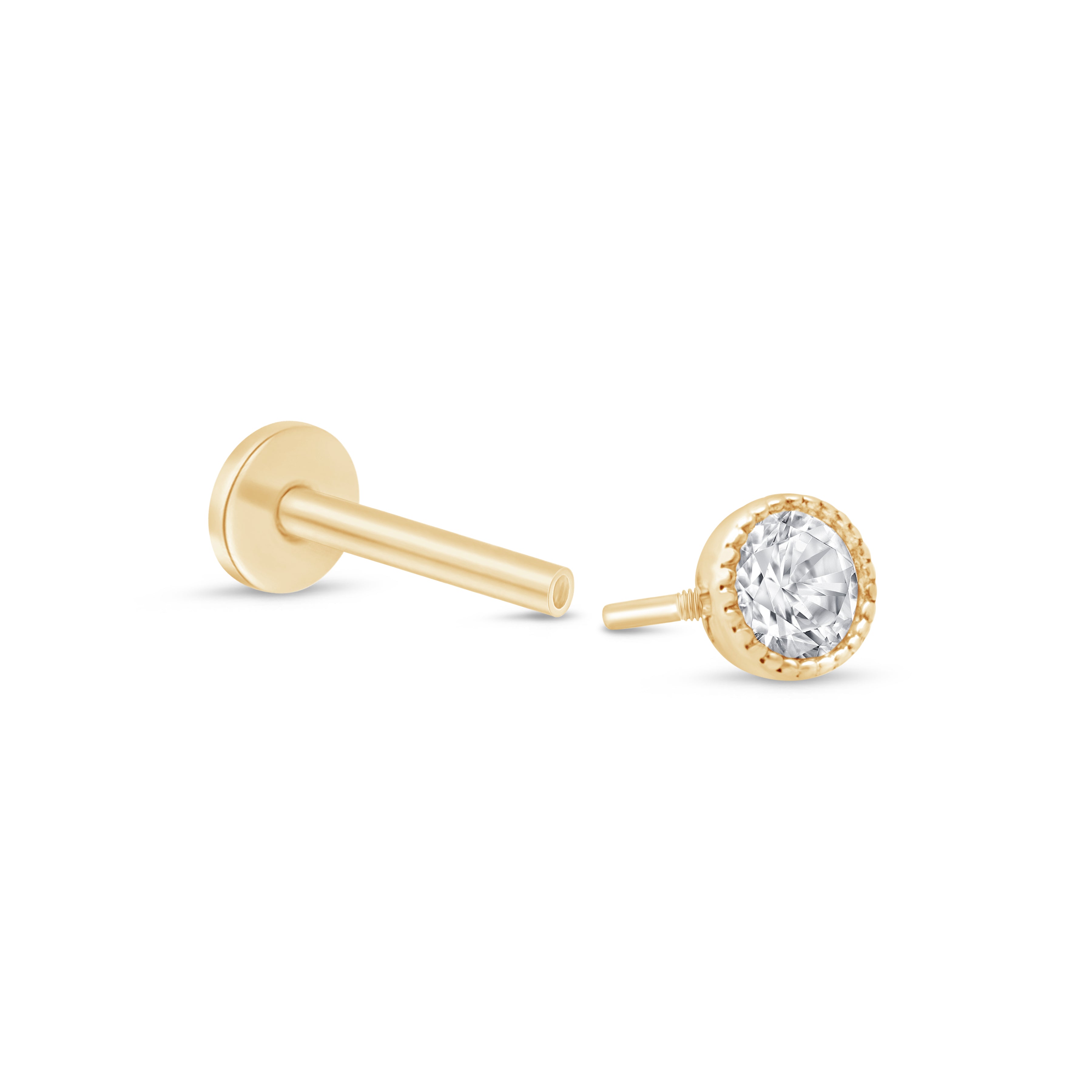 14K Solid Yellow Gold Milgrain Gemstone Flat Back Stud Earrings for Women - Perfect for Everyday Wear, Parties & Special Occasions