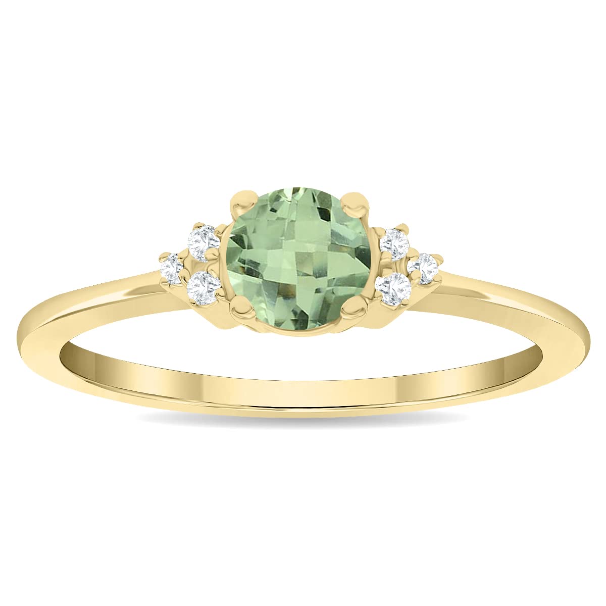 10K Yellow Gold Women's Round Green Amethyst and Diamond Half Moon Ring - Elegant Jewelry for Weddings, Parties & Special Occasions