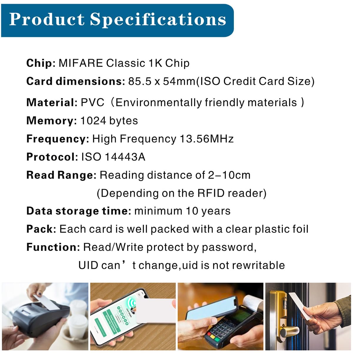 500-Piece MIFARE NFC RFID Classic 1K Smart Cards - 13.56MHz PVC Contactless IC Cards with Proximity Encryption for Access Control, Payment Systems & Security Applications