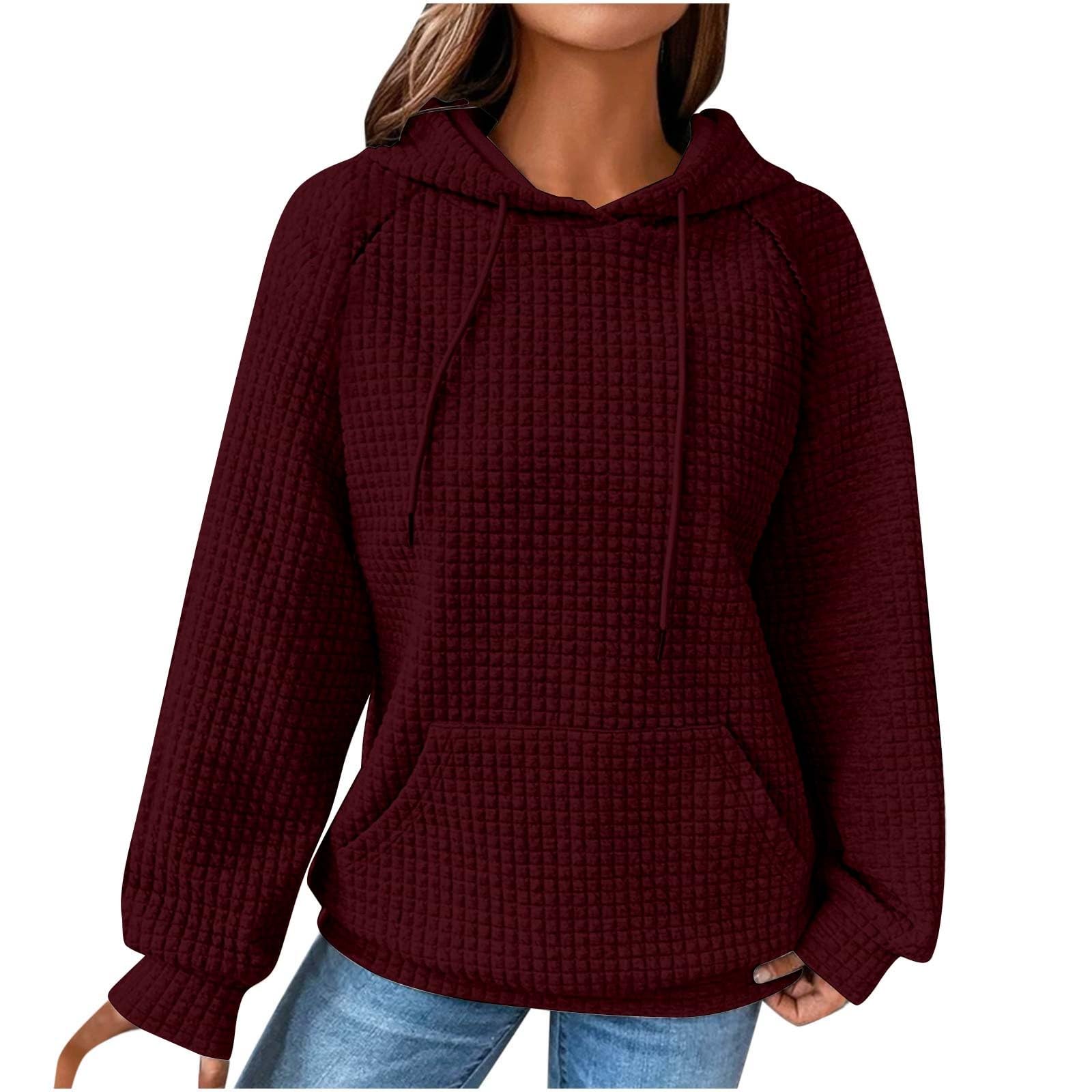 Women's Oversized Waffle Knit Hoodie Sweatshirt - Long Sleeve Drawstring Loose Fit with Pocket | Cozy Fall Winter Layering & Casual Streetwear Outfit