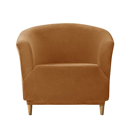 JHLD Velvet Stretch Club Chair Slipcovers - Soft Elastic Armchair & Tub Chair Covers with Secure Bottom Fit - Coffee Color Sofa Cover for Living Room, Bar Counter & Lounge - Perfect for Home Decor, Parties & Office Waiting Areas