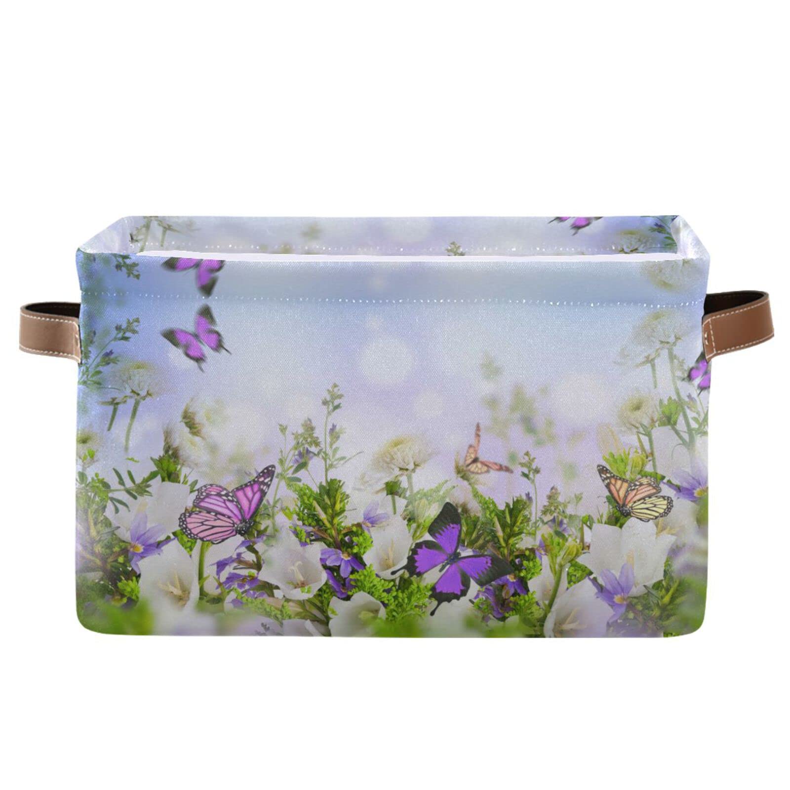 Butterfly Wild Flower Storage Basket - Foldable Rectangular Organizer Bin with Handles for Home, Office, Closet & Nursery Organization | Perfect for Toys, Blankets, Books & Laundry Storage
