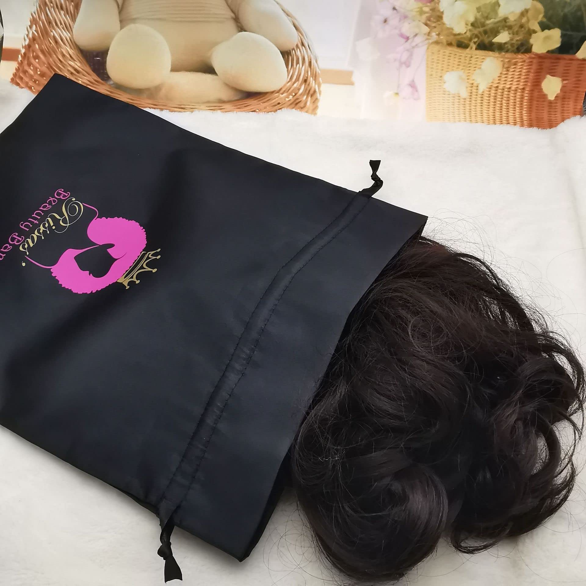 Custom Logo Wig Hair Extension Storage Bags - 20 Pack Red Silk Satin Drawstring Gift Packaging for Hair Bundles | Perfect for Salon Organizers, Travel & Hair Care Storage