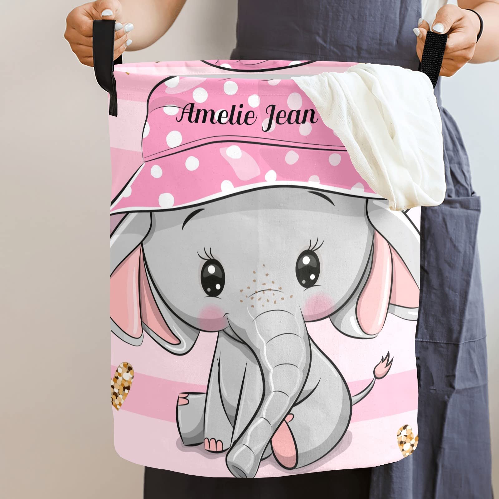 Waterproof Pink Striped Elephant Storage Bin - Oxford Fabric Laundry Hamper, Toy Organizer & Nursery Clothes Basket for Girls Bedroom, Baby Room & Gift Giving | Perfect for Kids' Room Decor, Toy Storage & Baby Shower Gifts