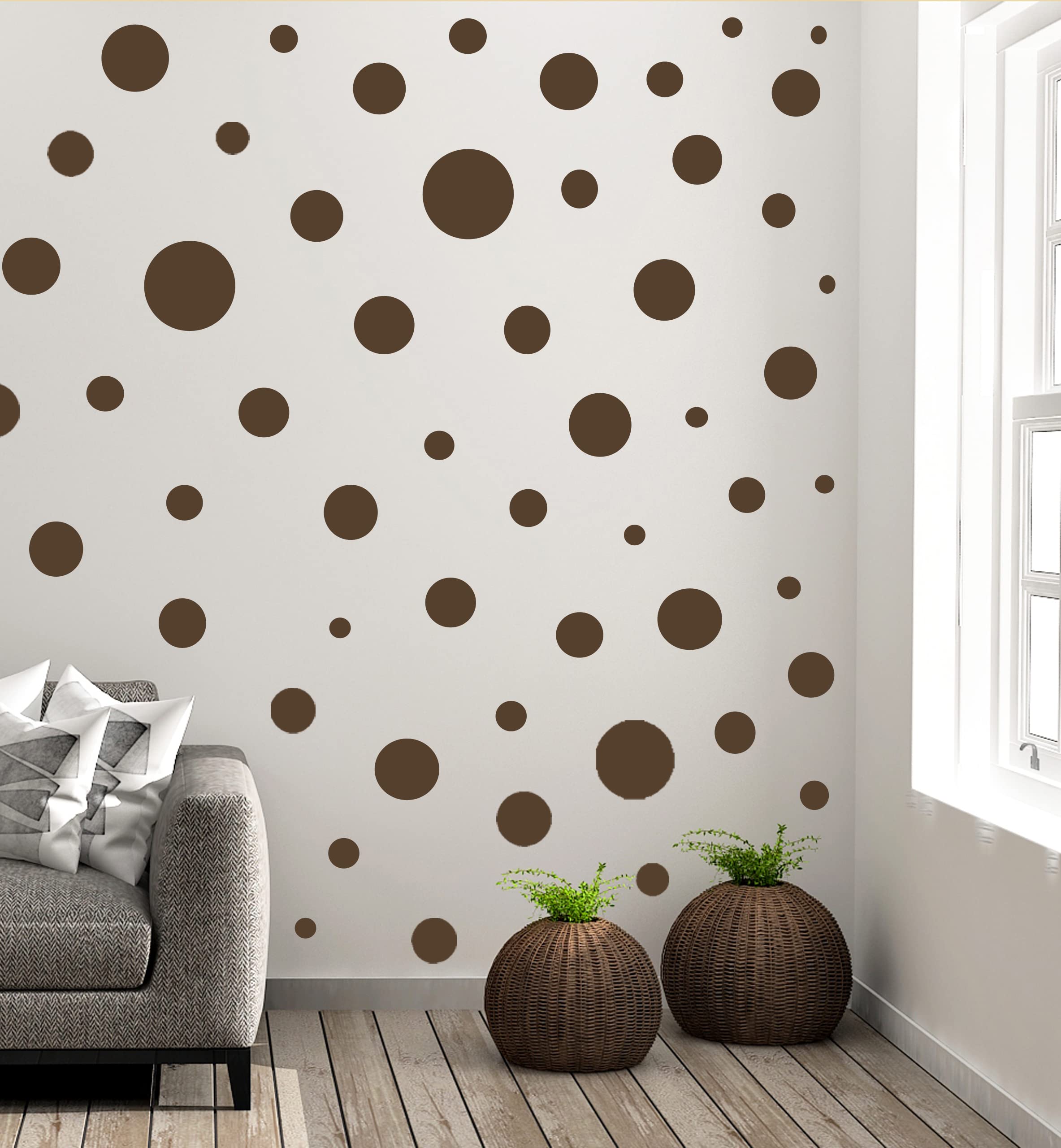 Brown Polka Dot Wall Decals - Peel and Stick Vinyl Wall Stickers for Girls Room, Nursery, Bedroom Decor - Easy DIY Wall Art for Kids Room, Birthday Party, Home Decoration (Brown) - Perfect for Nursery Accent Walls, Playroom Decor, and Birthday Party Backdrops