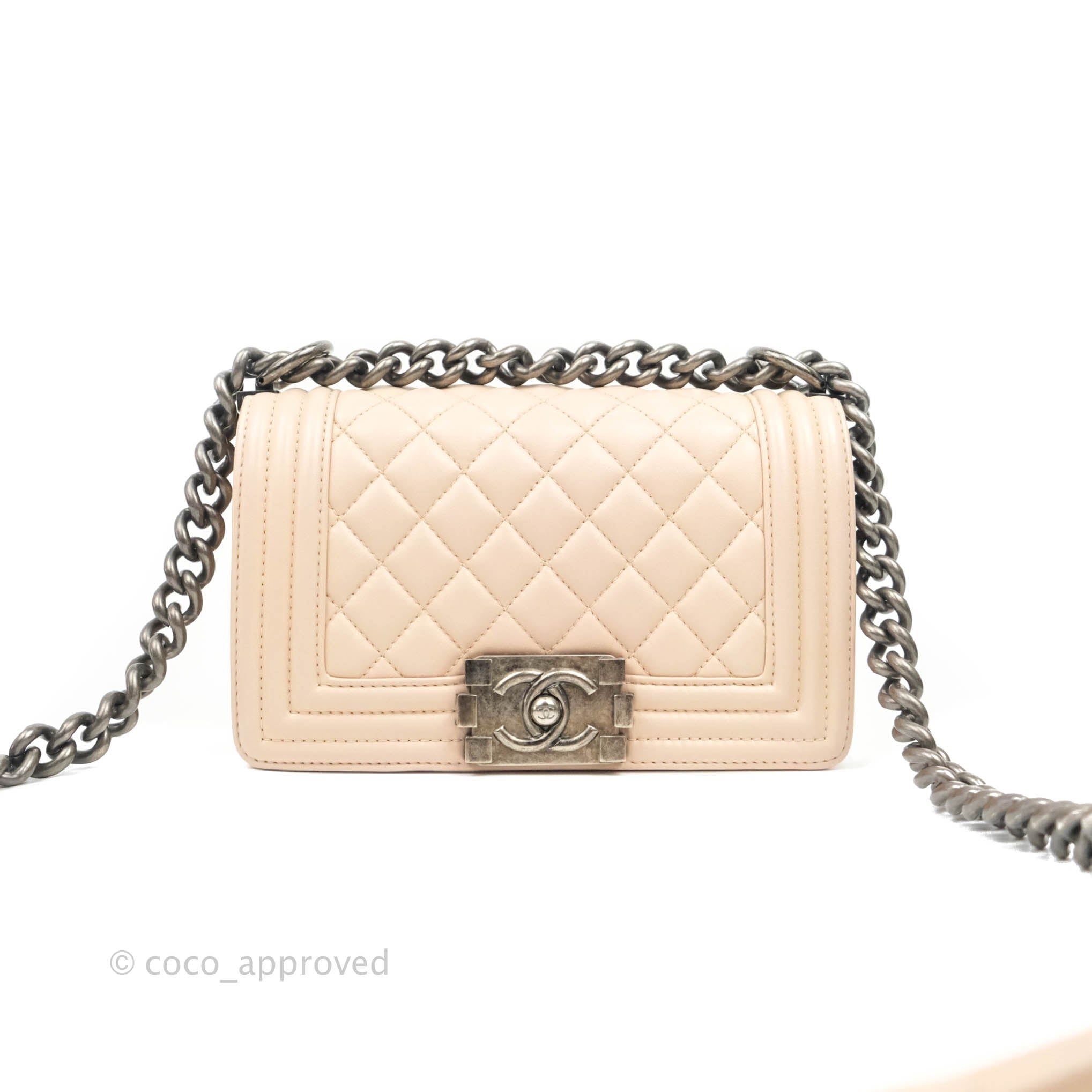 Chanel Boy Small Light Beige Pink Calfskin Bag with Ruthenium Hardware - Luxury Crossbody Purse for Women, Perfect for Date Night & Evening Events