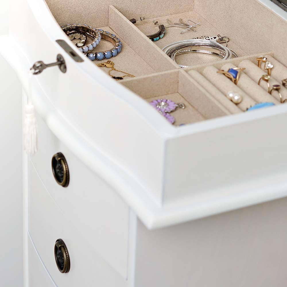 Hives & Honey Noel Standing Jewelry Armoire Cabinet with Lock - White Jewelry Storage Organizer with Flip Mirror, 2 Side Doors & 7 Drawers for Necklaces, Earrings, Bracelets | Perfect for Bedroom, Closet & Dressing Room Organization
