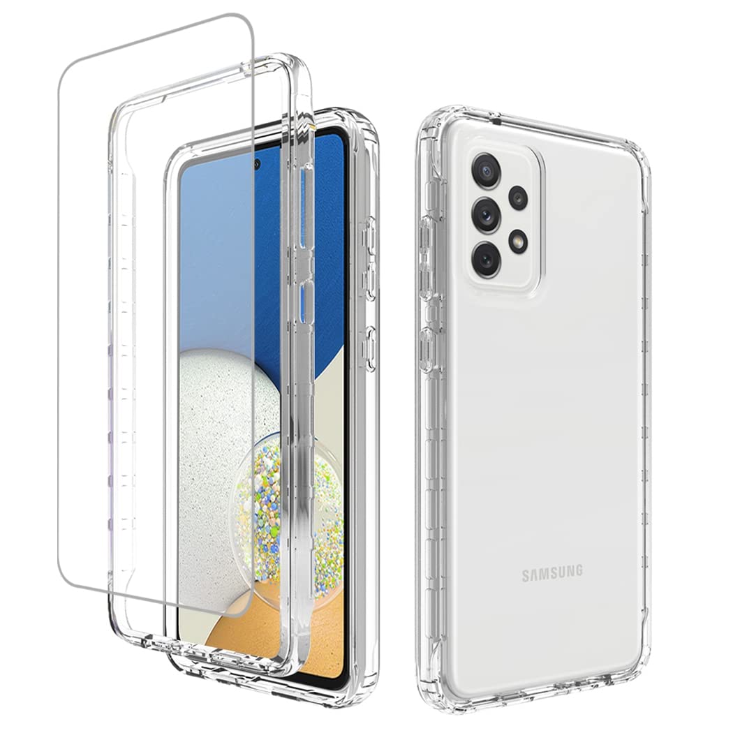 Premium Clear Phone Case for Samsung Galaxy A73 5G - Shockproof Hard PC Shell with Soft TPU Bumper & Tempered Glass Screen Protector | Slim Protective Cover for Everyday Use, Work, and Travel