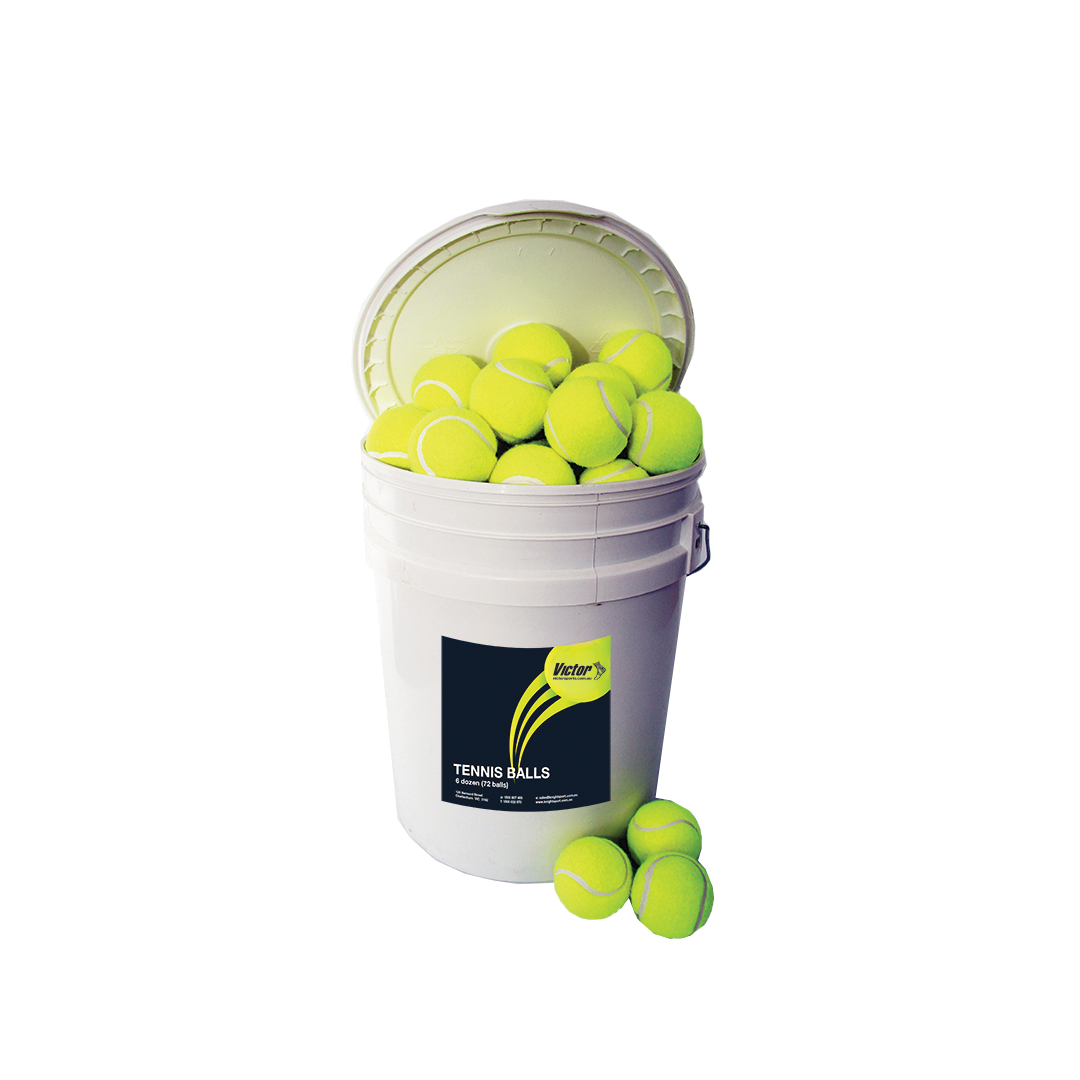 Victor Tennis Balls - 6 Dozen (72 Balls) with Bucket | Premium Practice & Match Tennis Balls for Courts, Training & Recreational Play