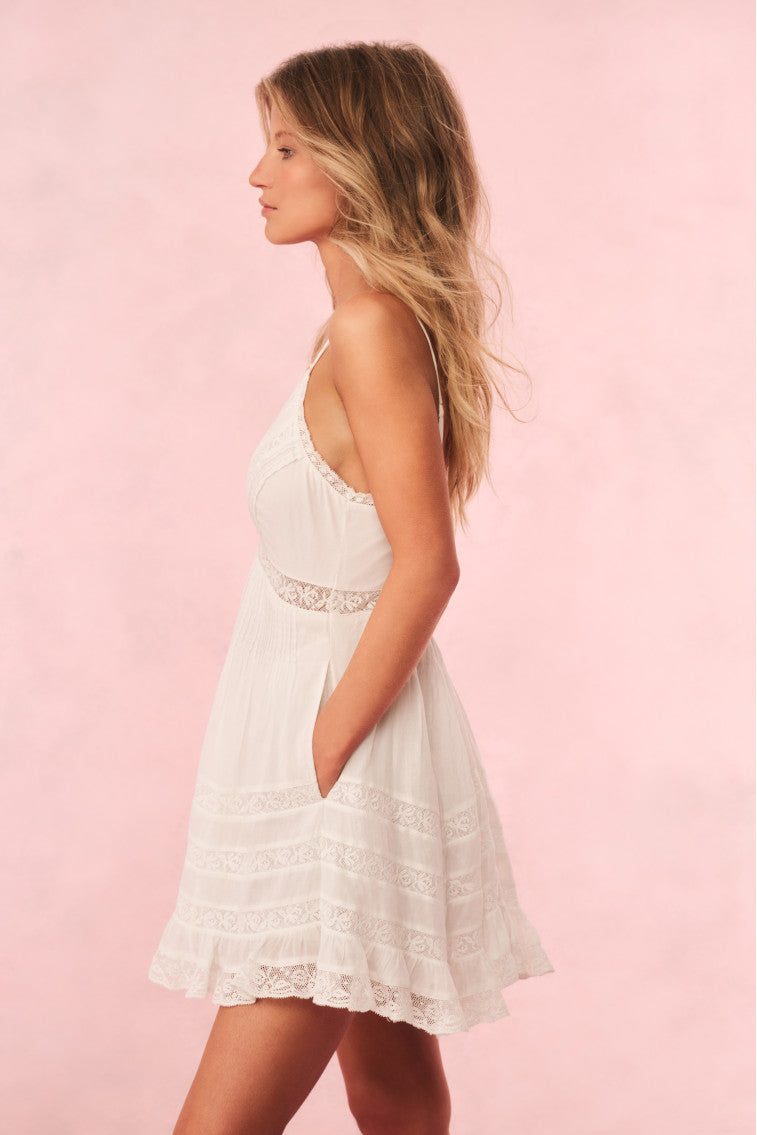 Alonna Women's Cotton Lace Trimmed Mini Dress - White | Flirty Summer Dress for Beach, Date Night & Party Wear