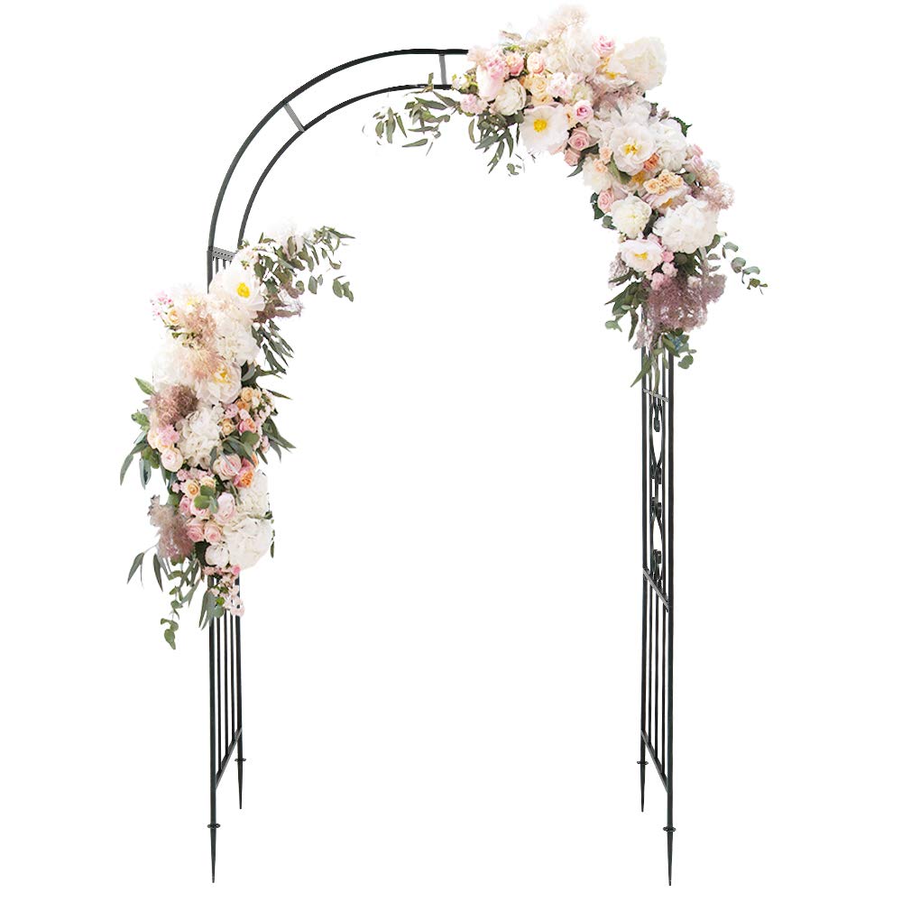 Metal Garden Arch Arbor with Arc Roof - Sturdy Steel Frame Trellis for Climbing Roses & Vines - Perfect for Backyard, Lawn, Patio, Courtyard & Wedding Decorations - Ideal for Outdoor Gardening, Walkways & Romantic Garden Settings