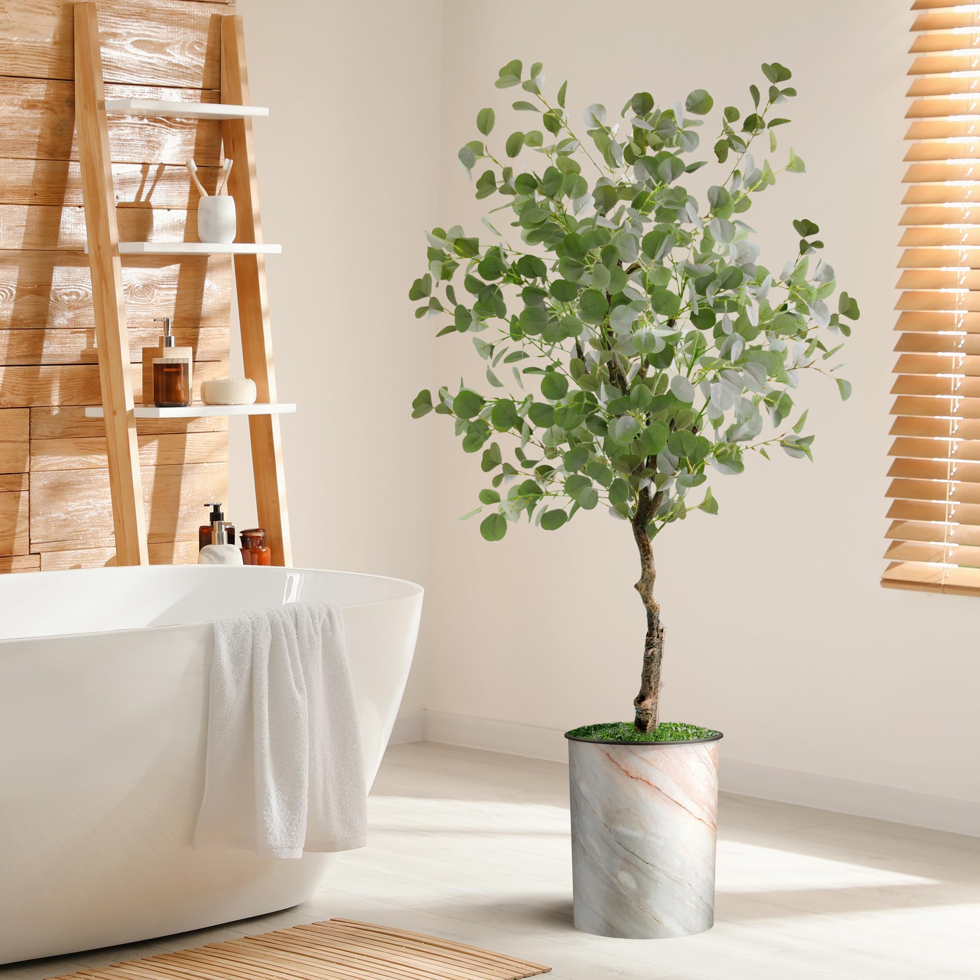 Modern Granite Effect Planter with Artificial Eucalyptus Silk Tree - 57