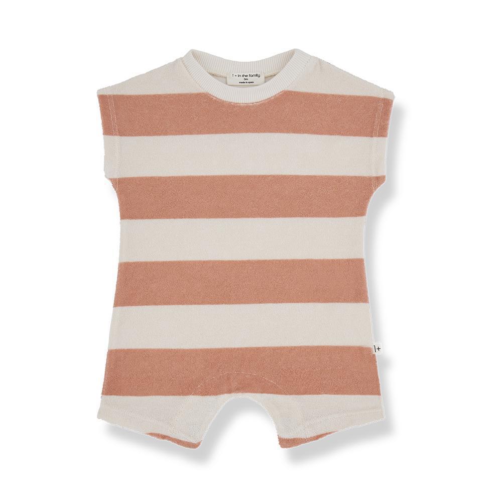 1+ In The Family Terry Shortie Romper - Coral Stripe Baby Jumpsuit | Soft Cotton One-Piece Outfit for Newborns & Toddlers | Perfect for Playtime, Daycare & Summer Adventures