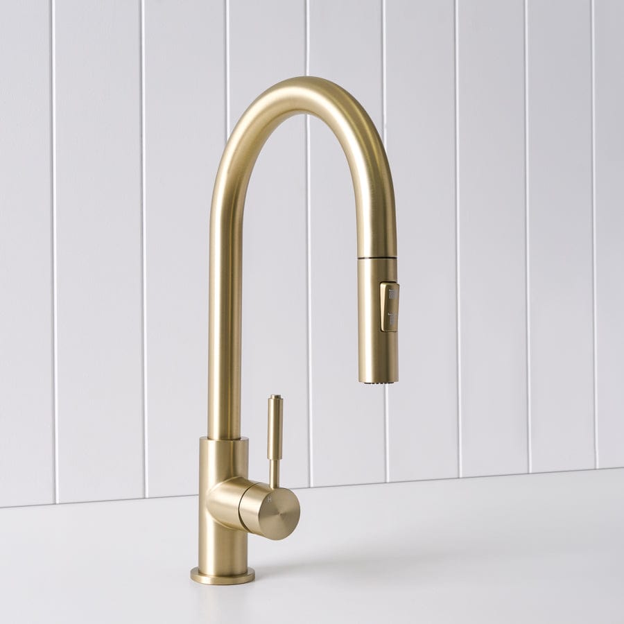 Dual Function Kitchen Faucet with Pull-Down Sprayer - Warm Brushed Nickel Finish for Modern Sink - Perfect for Cooking, Washing Dishes & Filling Pots