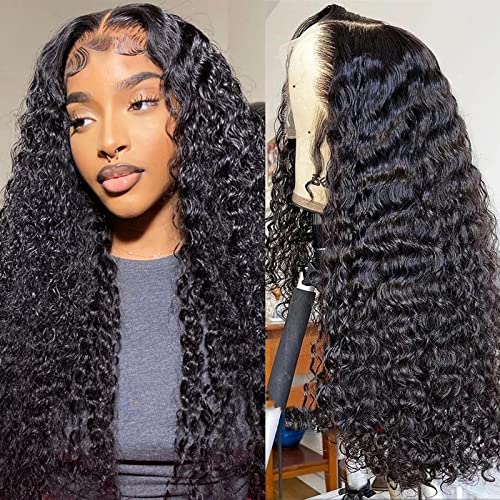 13x4 HD Transparent Lace Front Wig Human Hair Pre-Plucked 9A Water Wave Lace Front Wig with Baby Hair - Natural Looking Wet & Wavy Lace Front Wigs for Black Women (18 Inch Deep Wave) - Perfect for Daily Wear, Parties, Weddings & Special Occasions