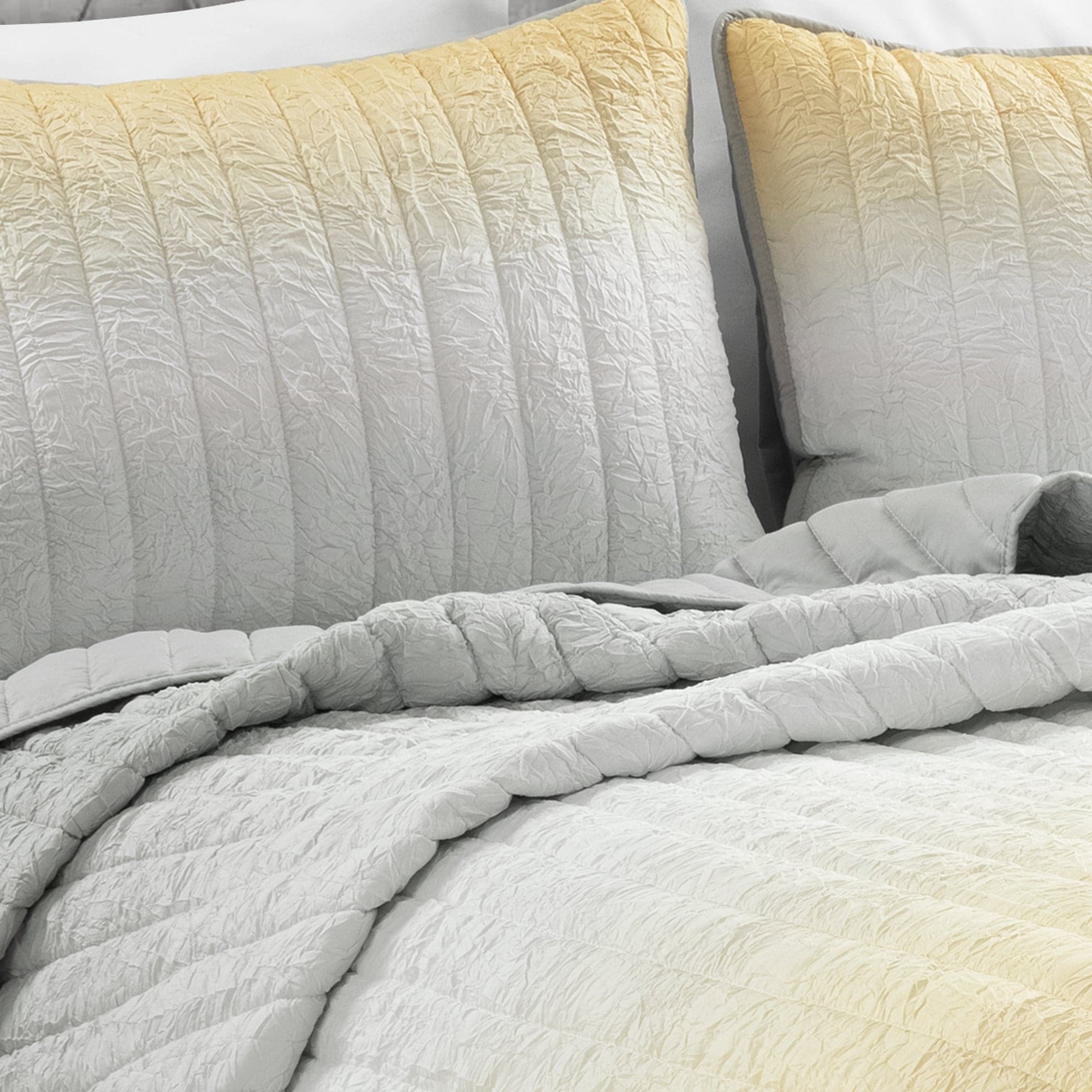 Crinkle Ombre Oversized Quilt 3-Piece Set - Soft Textured Bedding for Master Bedroom, Guest Room & Cozy Home Decor