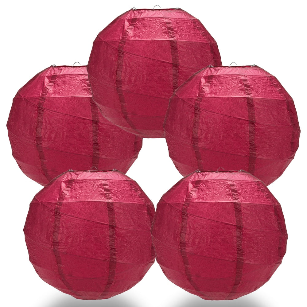 5 Pack 8 Inch Velvet Red Free Style Ribbing Round Paper Lanterns - Perfect for Chinese New Year Decorations, Wedding Party, Baby Shower & Home Decoration