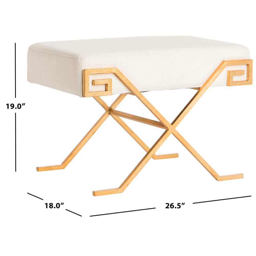 Safavieh Luna Light Beige Greek Key Upholstered Bench - Stylish Entryway, Bedroom or Living Room Seating Furniture