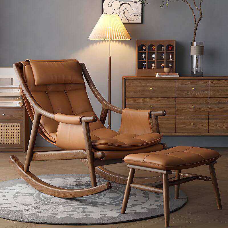 Modern Auburn Wooden Frame Stain-Resistant Cushioned Rocking Recliner Chair with Track Arms - Perfect for Living Room, Nursery & Relaxation