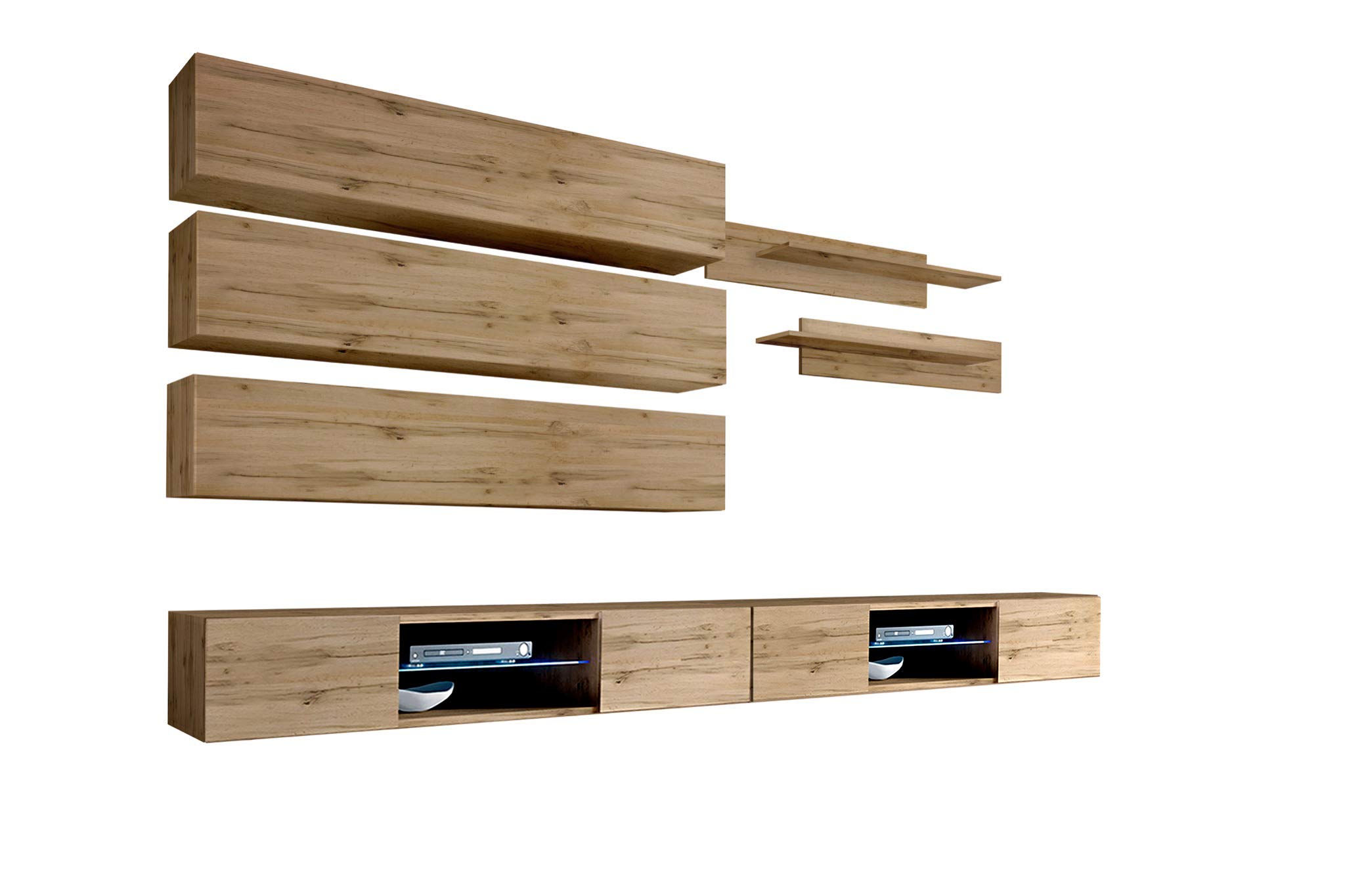 Modern Oak TV Stand with Storage & Shelves - Wall-Mounted Entertainment Center Console for Bedroom & Living Room - Space-Saving J1 33 TV Stand by Meble Furniture - Perfect for Small Spaces & Home Theater Setup