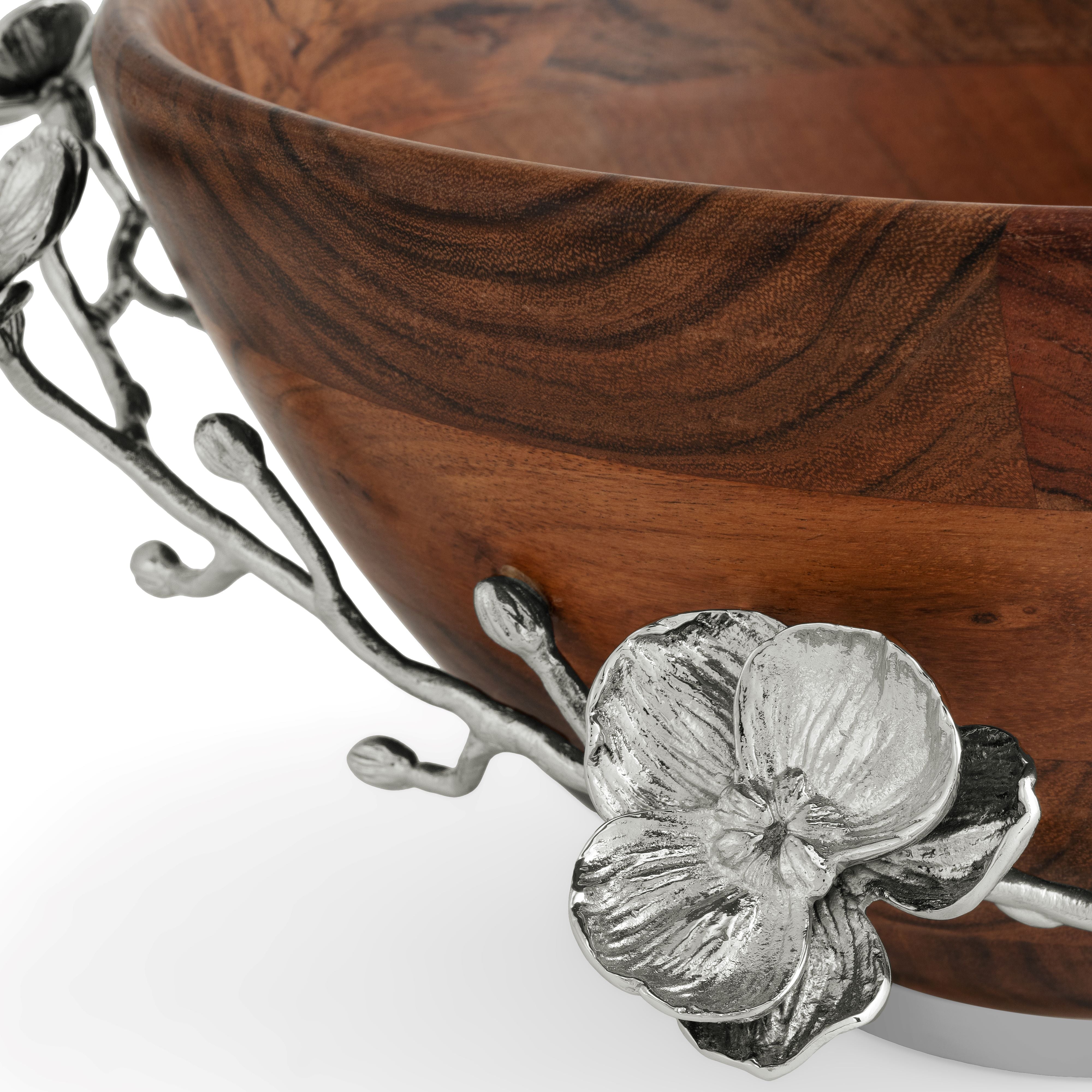 Premium White Orchid Wood Salad Bowl Set - Handcrafted Natural Wood Serving Bowl for Salads, Fruits, Nuts - Perfect for Dinner Parties, Picnics & Healthy Eating