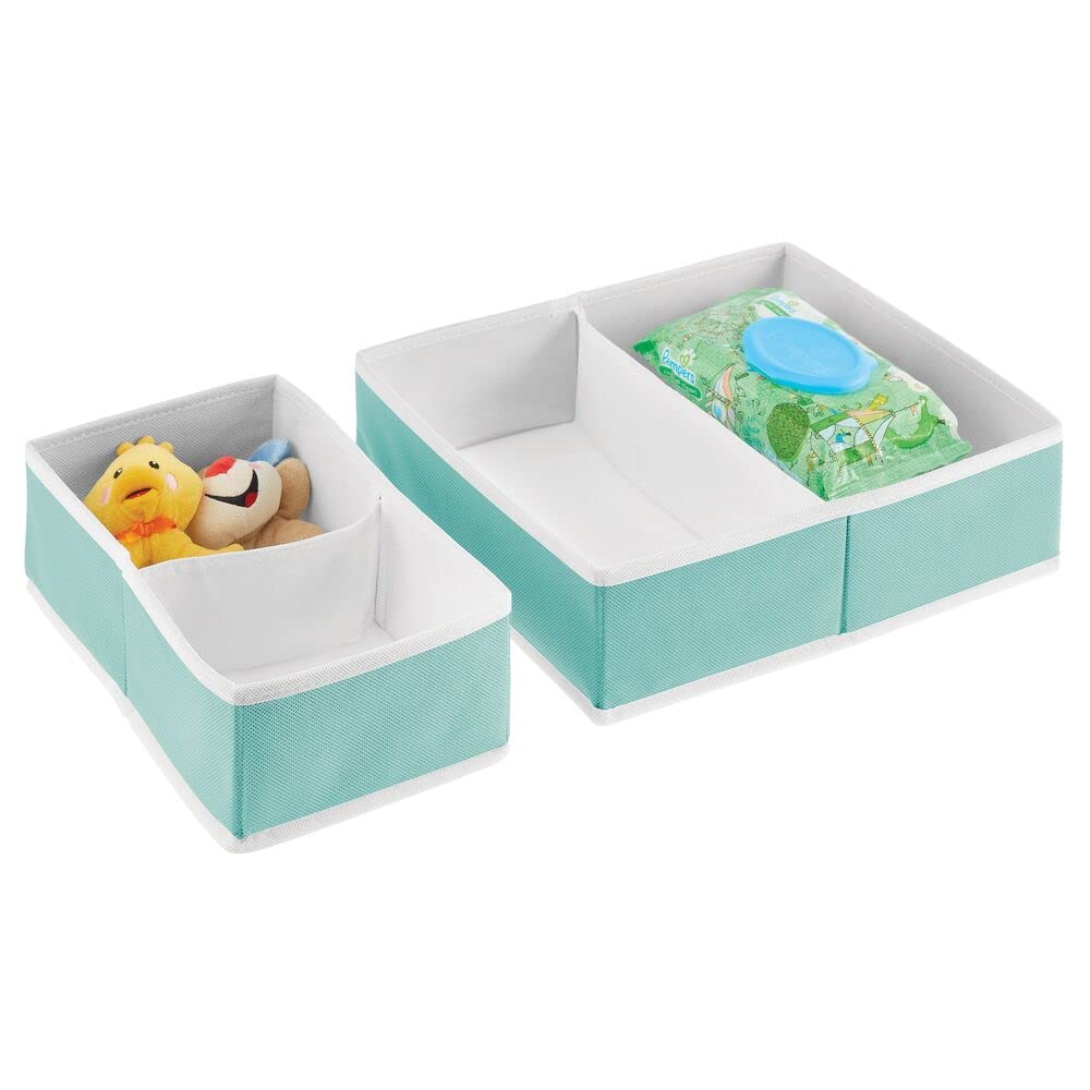 mDesign Fabric Drawer Storage Organizer Bins - 6 Pack Turquoise Blue/White | Nursery & Kids Room Organization for Clothes, Toys, Diapers | Dresser, Closet, Shelf & Playroom Storage Solutions | Perfect for Baby Essentials & Toy Storage