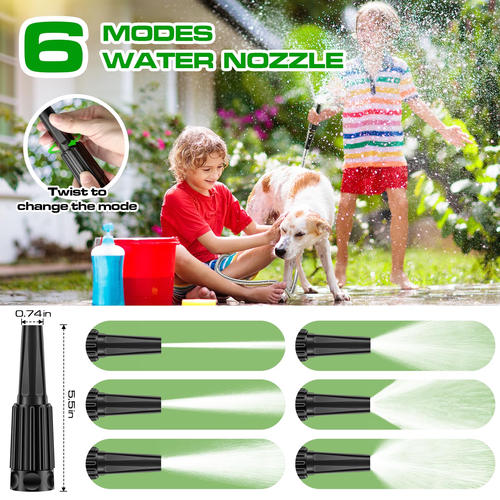 **75ft Heavy Duty Garden Hose with 10-Function Nozzle - 304 Stainless Steel, No-Kink, Rust-Proof & Lightweight for Yard, Lawn & Outdoor Watering**    *(Perfect for Gardening, Car Washing, Pet Cleaning & Outdoor Activities)*