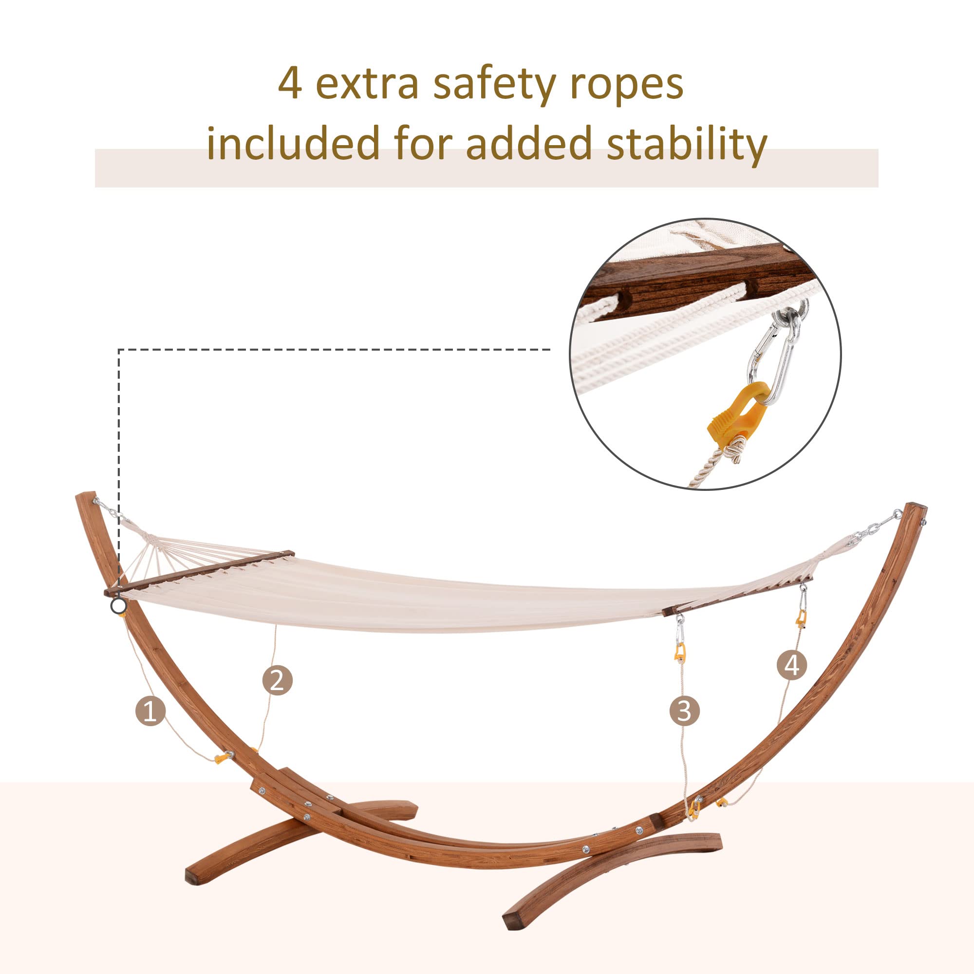 Outsunny 10 Foot Wooden Outdoor Hammock with Stand - Heavy Duty Roman Arc Rainbow Hammock for Single Person - Perfect for Patio, Backyard, Balcony, Porch & Garden Relaxation - White