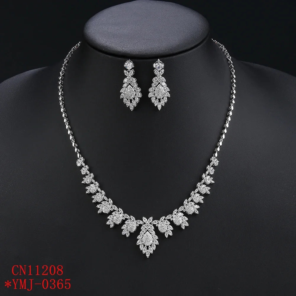 Elegant Cubic Zirconia Necklace & Earrings Set for Women - Wedding, Bridal Jewelry in Sterling Silver with White Zirconia Stones | Perfect for Anniversary Gifts, Prom, Evening Parties and Special Occasions