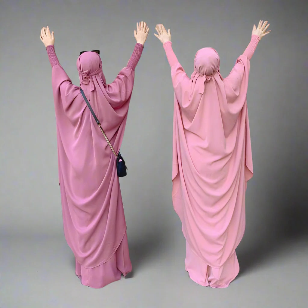 Arab Women's Haji Prayer Dress Abaya Overhead 2-Piece Set - Robe and Skirt for Islamic Worship & Modest Fashion | Perfect for Prayer, Mosque, and Special Occasions