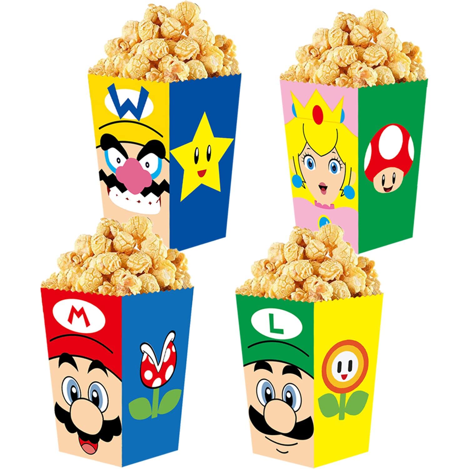 24Pcs Super Mario Popcorn Boxes - Themed Party Supplies for Birthday Favors, Snack Containers & Candy Boxes - Perfect for Mario Birthday Parties, Movie Nights & Game Themed Events