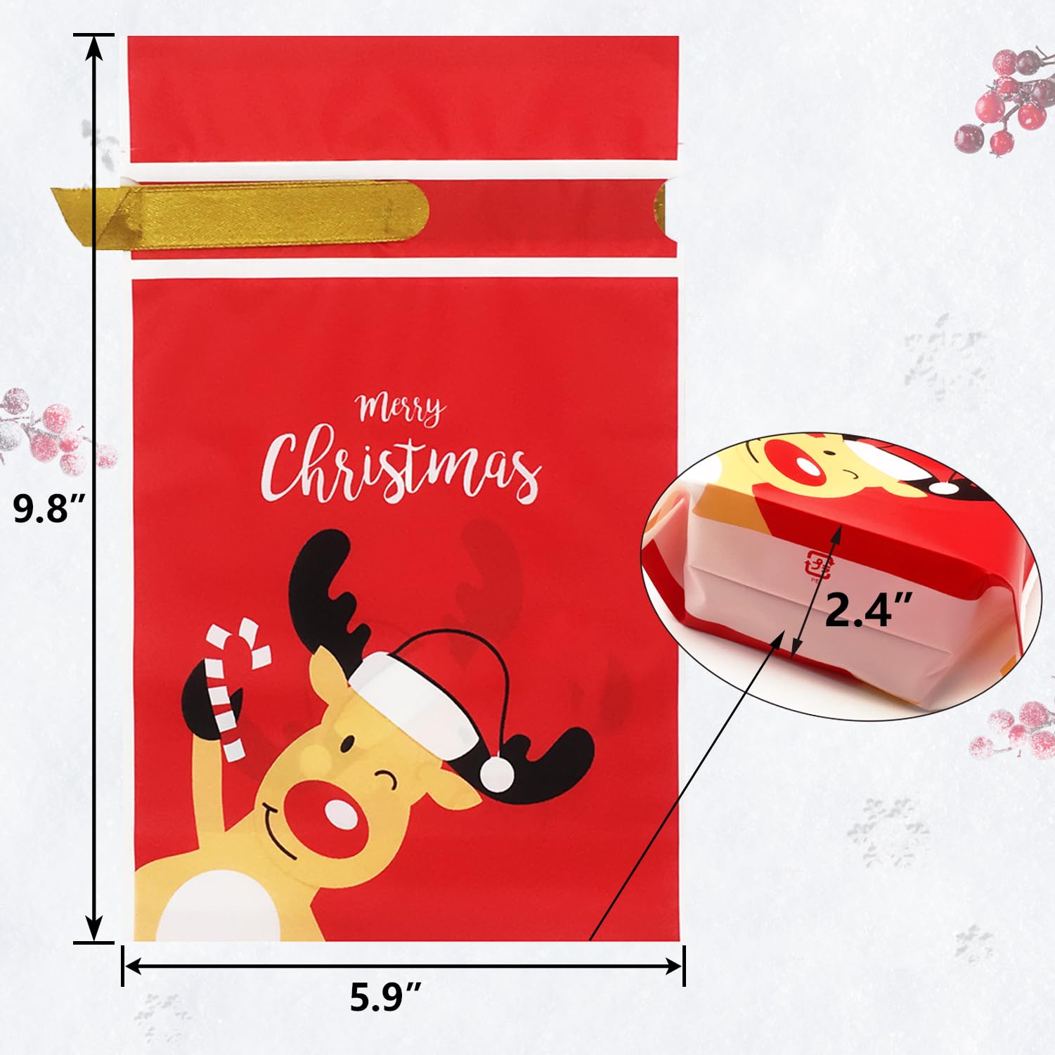 50 Pcs Christmas Candy Bags - Red Drawstring Treat Bags for Holiday Cookies, Gifts & Party Favors | Perfect for Christmas Parties, School Events & Stocking Stuffers