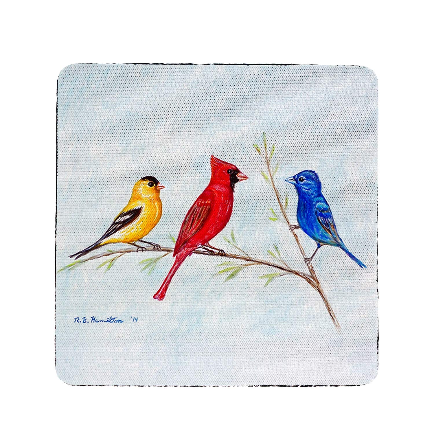 Betsy Drake Three Birds Coaster Set of 4 - Absorbent Ceramic Coasters for Coffee & Wine - Perfect for Home Decor, Kitchen & Dining Room Protection