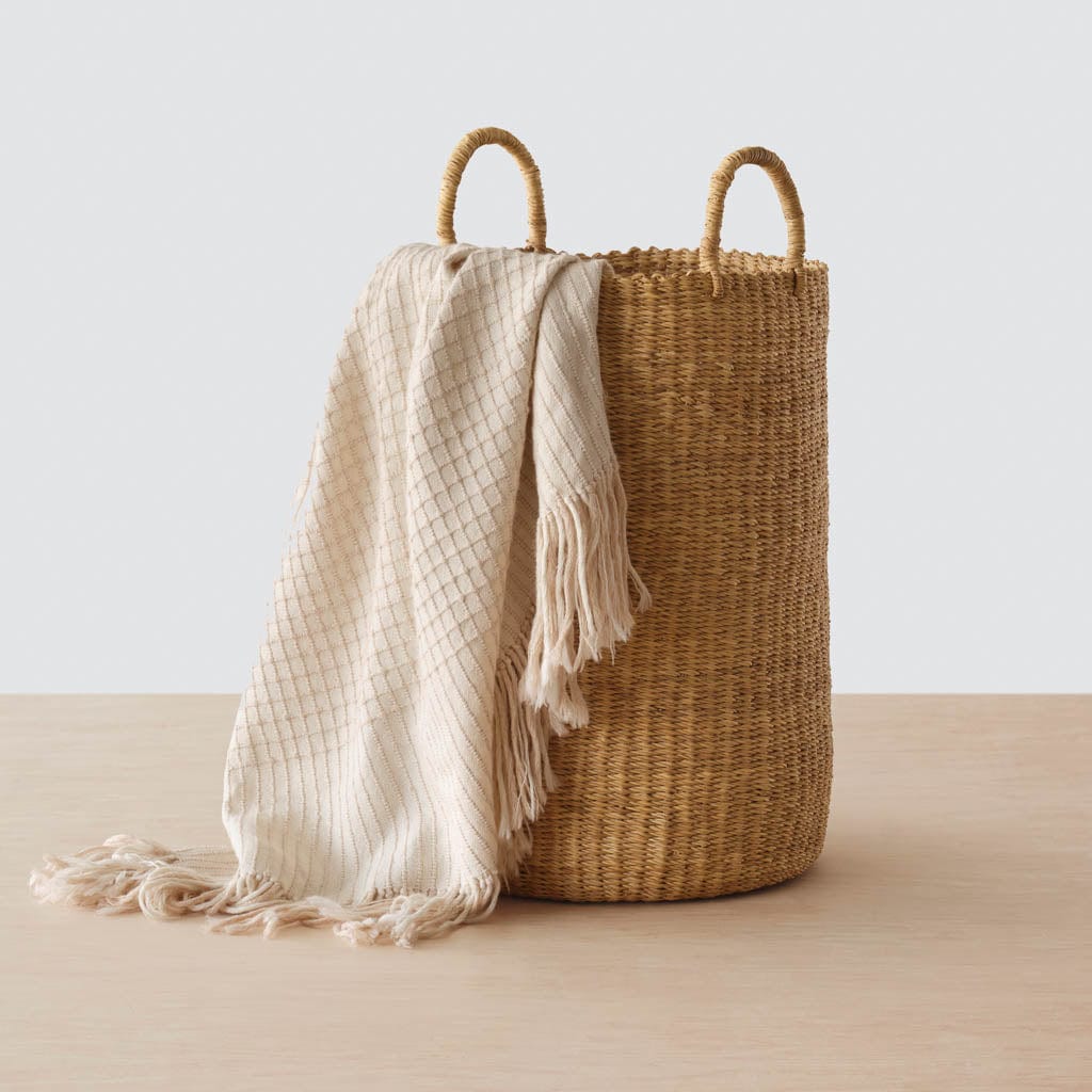 Handwoven Bolga Tall Basket - Natural African Storage Basket for Home Decor, Laundry, or Picnic - Perfect for Organizing Blankets, Toys, and More
