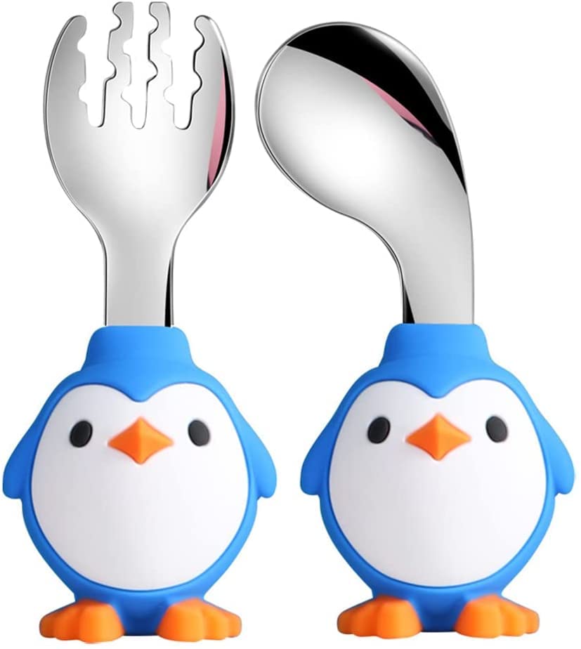 2-Piece Toddler Utensil Set - Soft Silicone Spoon & Fork with Easy-Grip Handle | BPA-Free Baby Feeding Tools | Perfect for Toddlers Learning to Eat | Dishwasher Safe (Blue) - Ideal for Home, Daycare & Travel Use
