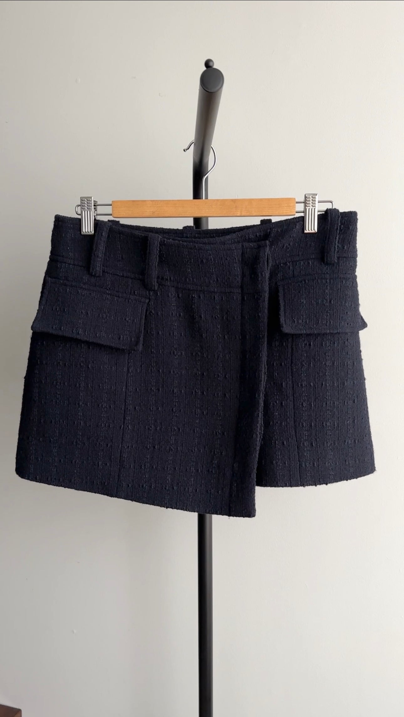 ALC Navy Tweed Wool Wrap Mini Skirt | Size S (6) | Women's Fashion Skirt for Work, Party & Fall Outfits | Office Wear & Night Out Essential