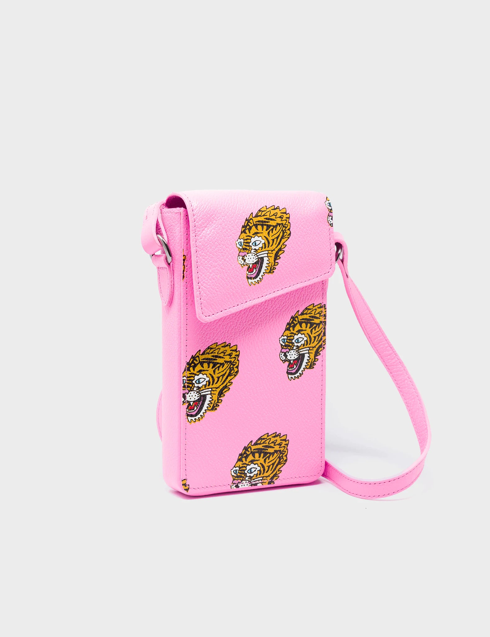 Max Bubblegum Pink Crossbody Phone Pouch with Blazing Tiger Print - Stylish & Secure for Everyday Use, Travel, and Concerts