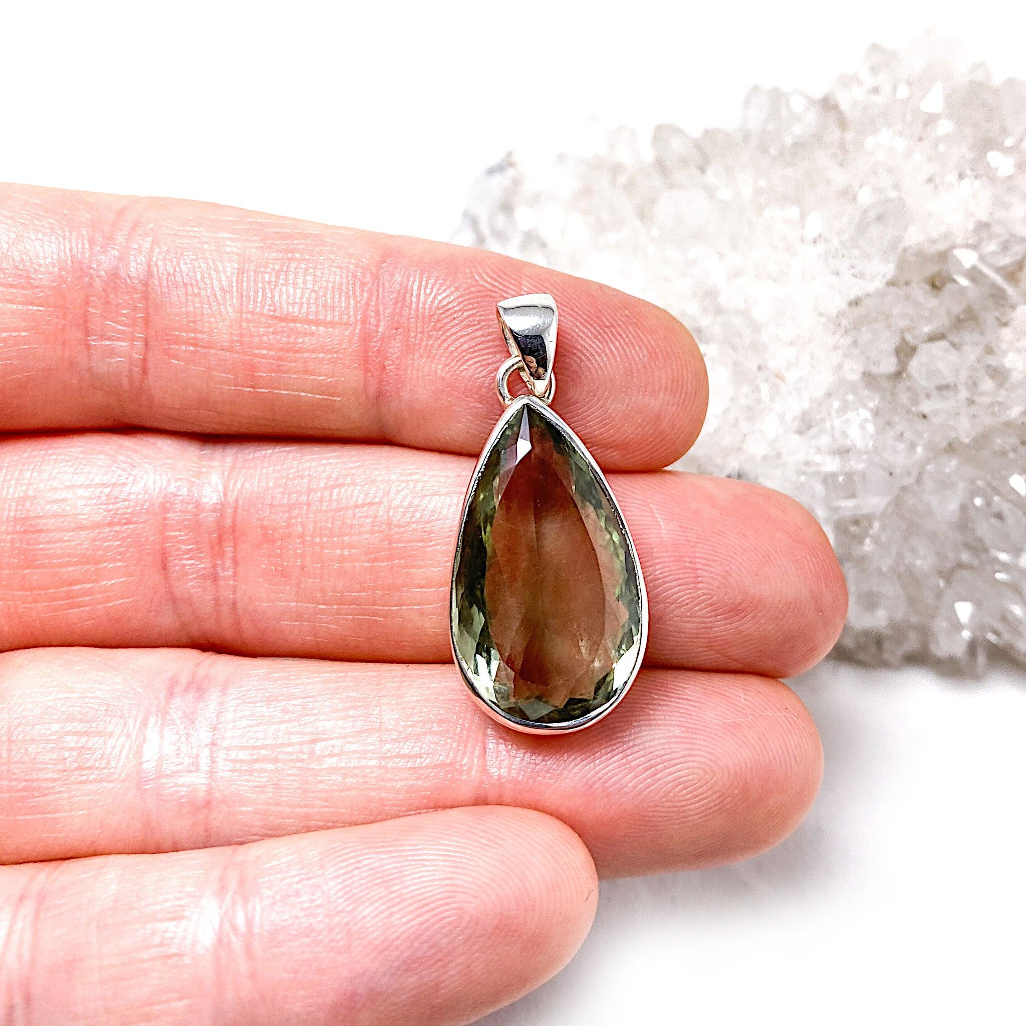Prasiolite Teardrop Faceted Pendant Necklace KPGJ2159 - Elegant Green Gemstone Jewelry for Women, Perfect for Weddings, Parties & Special Occasions