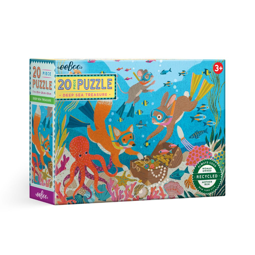 eeBoo Deep Sea Treasure 20-Piece Jigsaw Puzzle for Kids - Fun Ocean Animal Learning & Educational Toy for Family Game Night