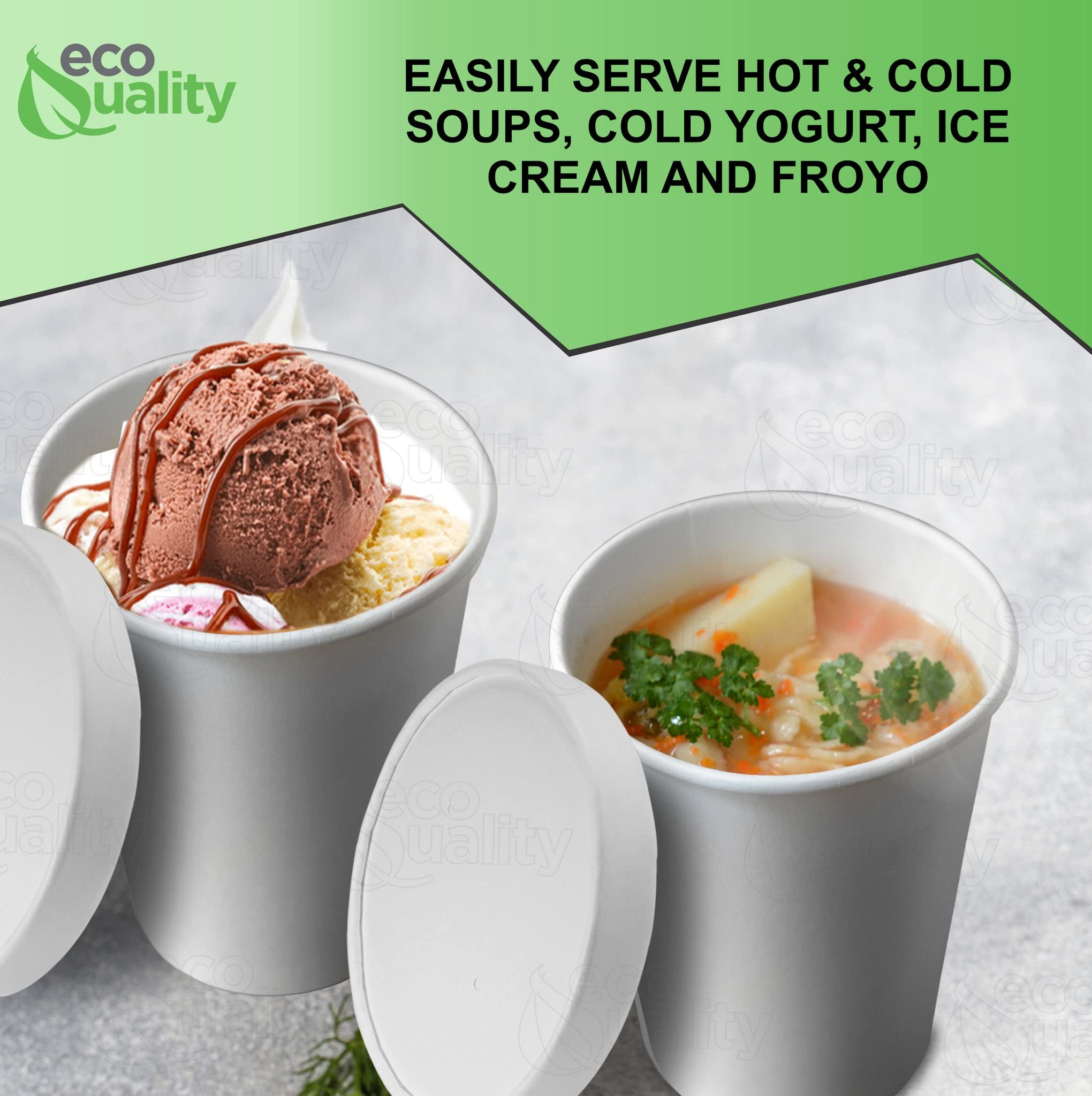 Eco-Friendly Disposable White Paper Soup Containers with Lids - 25/32oz Microwavable & Freezer Safe Takeout Bowls for Ice Cream, Frozen Yogurt, Desserts & Food Storage | Perfect for Parties, Catering & Restaurants
