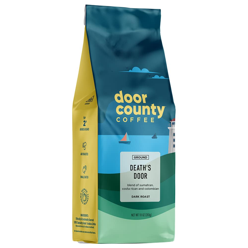 Door County Coffee Death's Door Medium Roast Ground Coffee - 10 oz Bag | 100% Specialty Arabica Beans | Non-Flavored Gourmet Coffee | Perfect for Home Brewing, Office Use & Gifts
