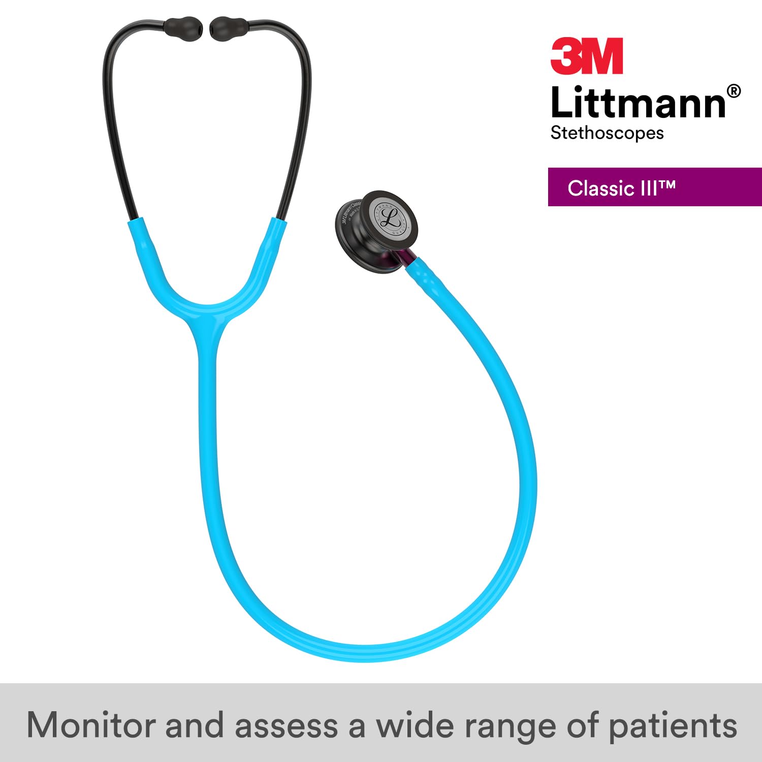3M Littmann Classic III Stethoscope - Smoke Chestpiece, Turquoise Tube, Pink Stem, 27 Inch for Medical Professionals & Students | Ideal for Heart & Lung Auscultation, Patient Monitoring & Clinical Training