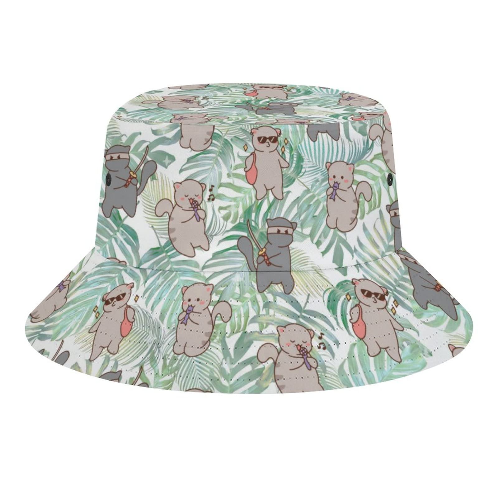Stylish Strawberry Bucket Hat for Women & Men - Cute Cat Print Summer Sun Hat, Packable Unisex Beach Hat for Travel, Outdoor, Fishing | Perfect for Beach Vacations, Music Festivals & Street Fashion