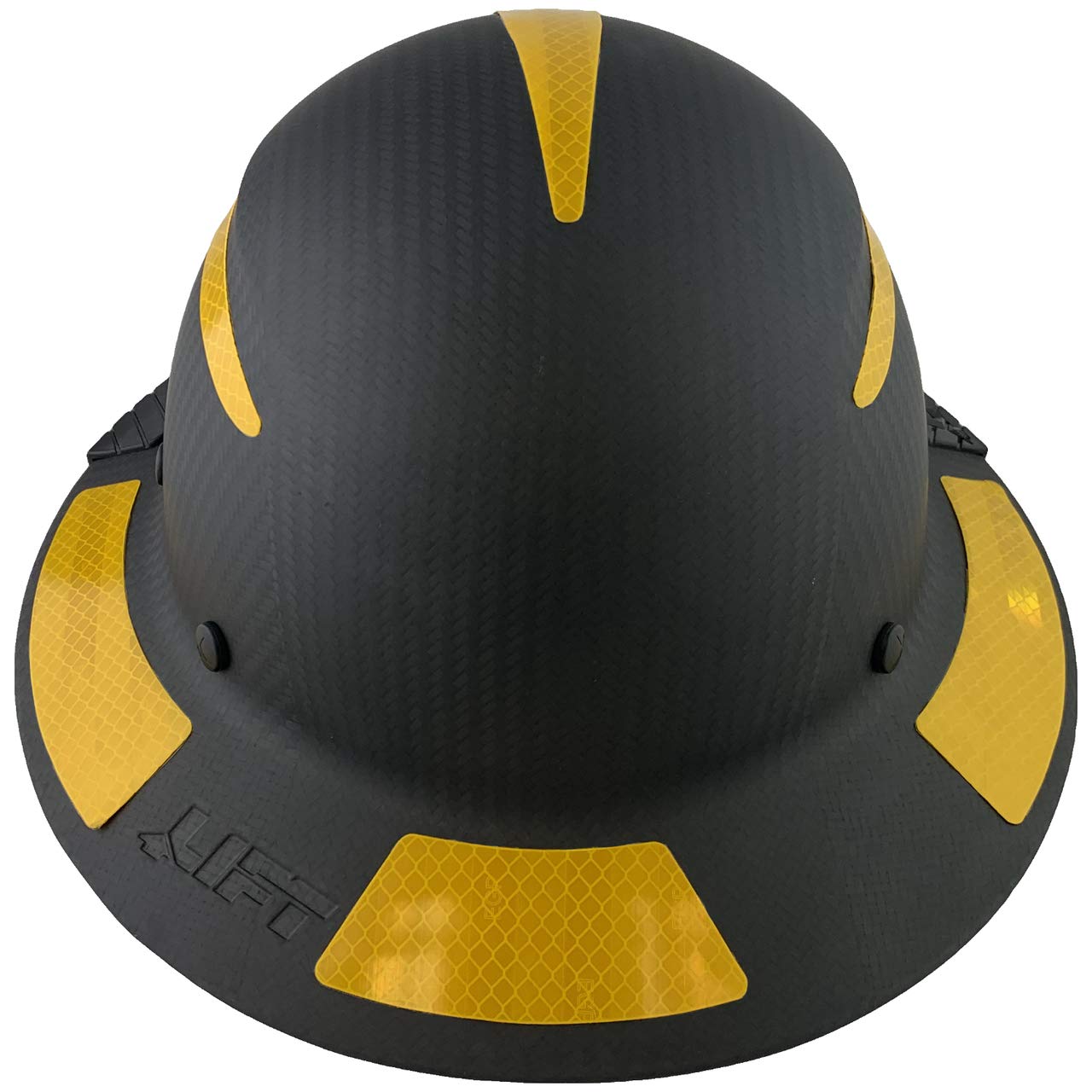 Premium Carbon Fiber Full Brim Safety Helmet - ANSI Certified Lift Hard Hat with Yellow Reflective Decals & Free Tote Bag - Matte Black Construction Helmet for Work, Roofing, and Industrial Safety